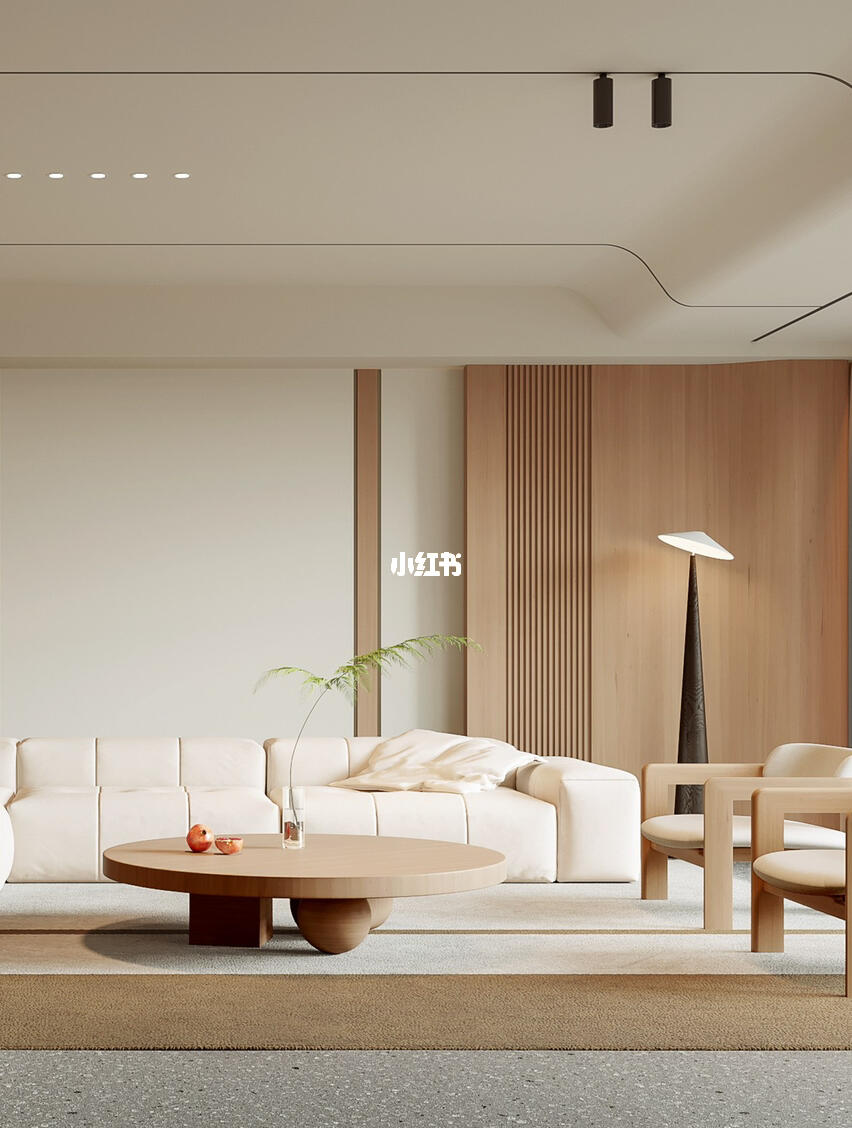 全屋定制现代奶油风客厅原木色与白色要啦