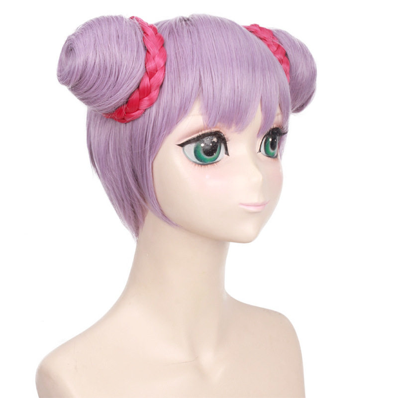 王者农药cos小乔 恋之微风 皮肤 浅紫色 短发 双发包子 假毛 假发