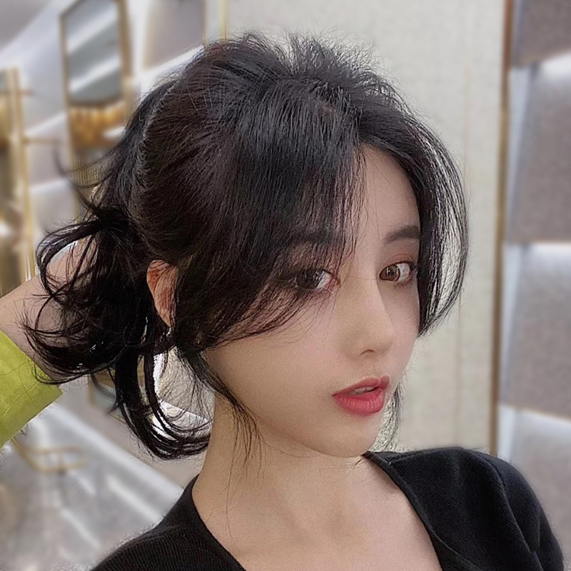 法式空气刘海假发女外八字刘海自然圆脸3d网红中分流海假发片真发