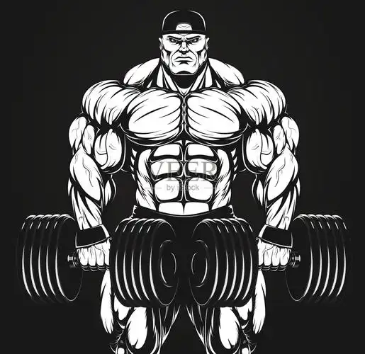 健美运动员与哑铃插画图片素材
