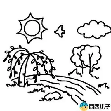 春天风景简笔画图片 - 简单简笔画