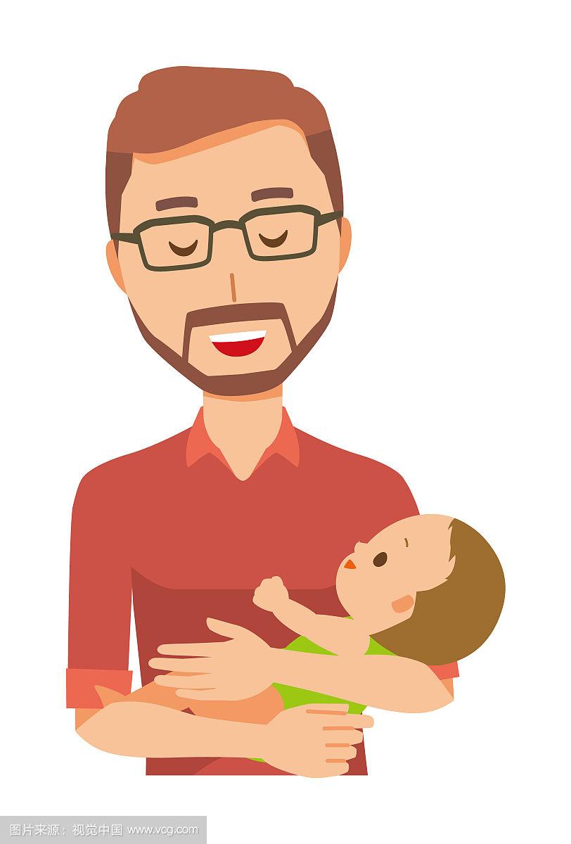 一个戴眼镜的大胡子男人怀里抱着一个婴儿