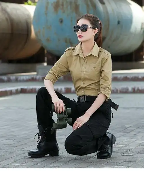 促销战术工装户外迷彩服套装女休闲显瘦军绿色装两件套军训水兵舞服装