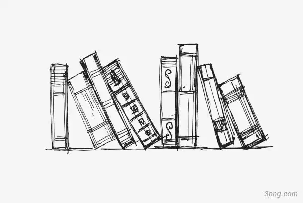手绘铅笔画图书馆图书png素材透明免抠图片-卡通手绘