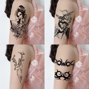 纹身贴防水男持久半臂图腾真套装小手臂黑白火焰龙老鹰刺青贴