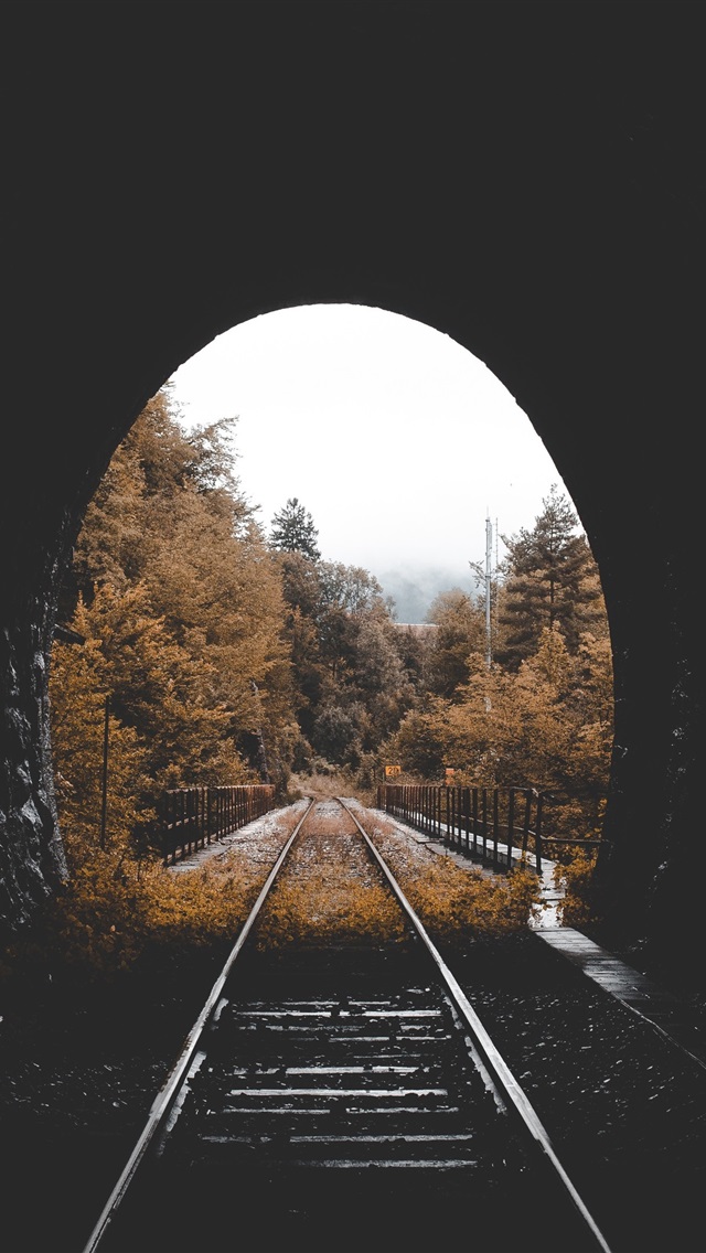壁纸 隧道,铁路,树木,秋天 3840x2160 uhd 4k 高清壁纸, 图片, 照片