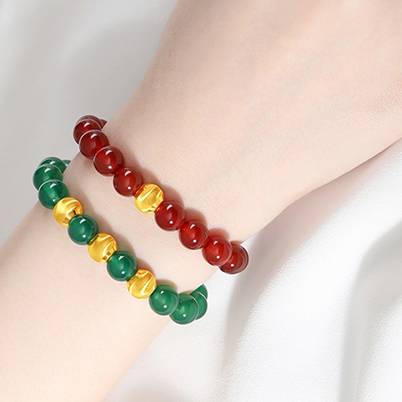 阿玛莎硬金足金999猫眼珠手链手串编织绳手链玛瑙手链手串女款时尚