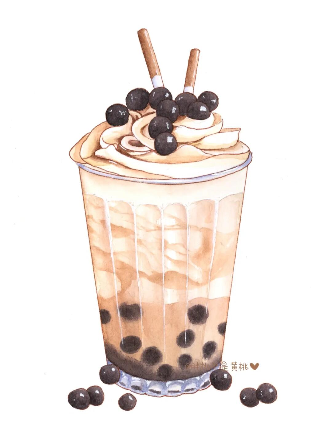 24水彩美食写生丨焦糖珍珠奶茶