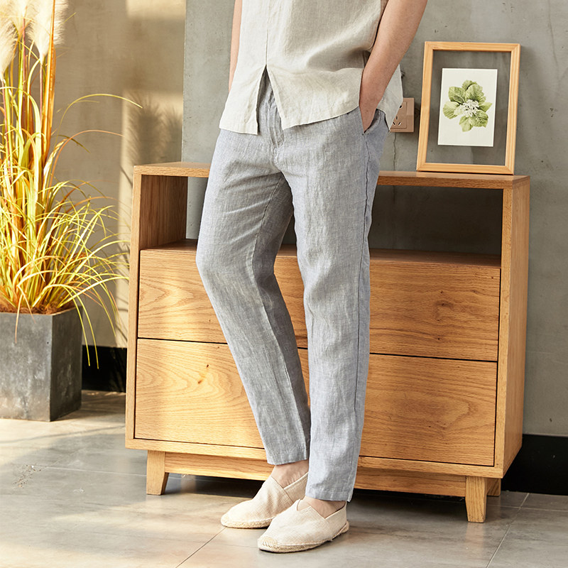 亚麻九分裤男棉麻休闲裤小脚男士裤子夏季薄款亚麻男装宽松男裤