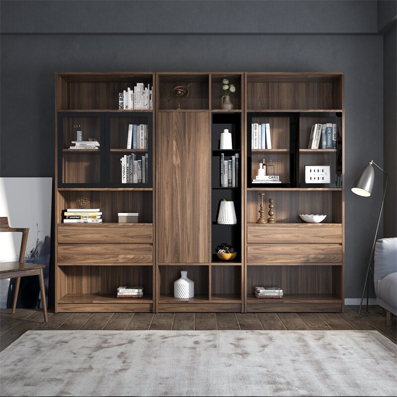 书柜合家新中式中式全屋定制书房北美胡桃木北欧组合组合书柜