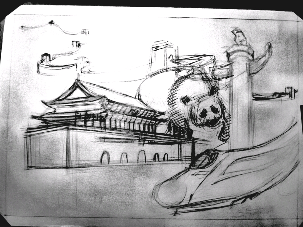 马克笔庆祝建党百年插画过程