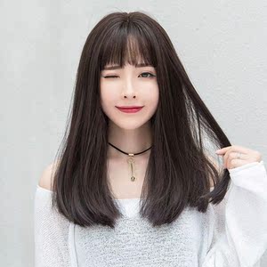 初恋头发型假发女长发空气刘海长直发内扣齐肩锁骨发圆脸中长发全