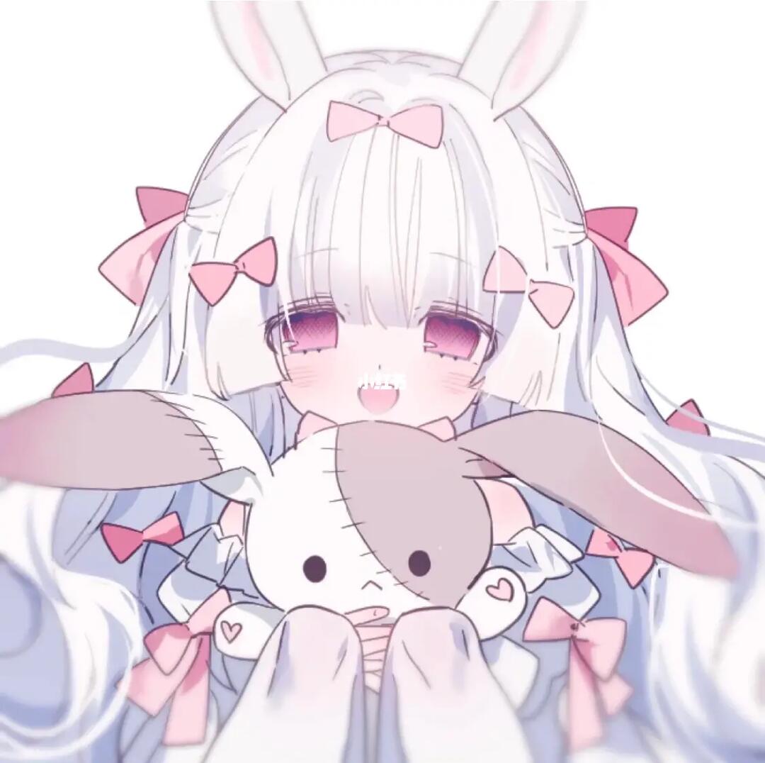 白发粉眸兔耳蝴蝶结伤疤兔动漫女生头像