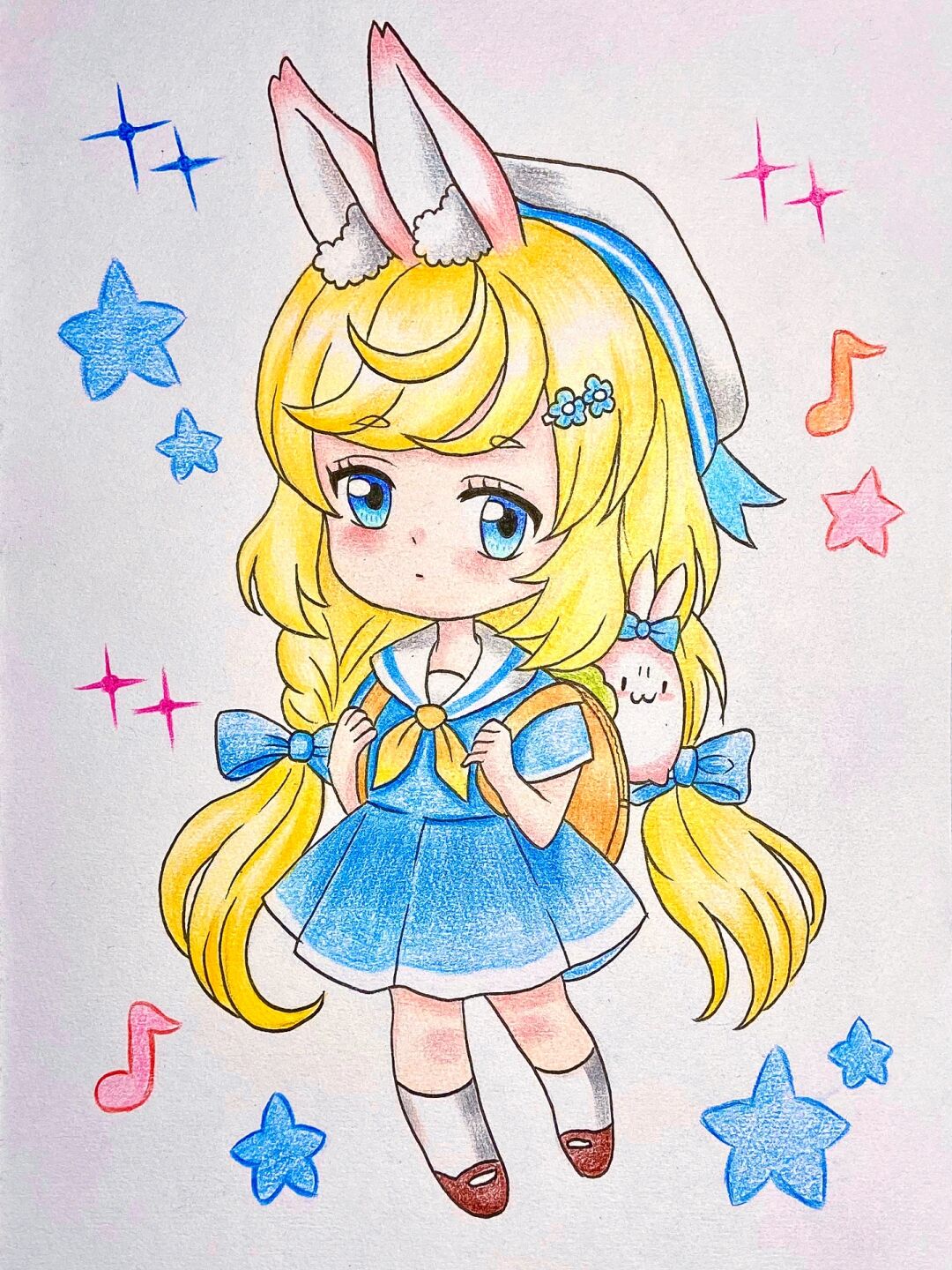 【小兔女孩92】彩铅漫画人物q版简单儿童画 96:线稿图在后面哦