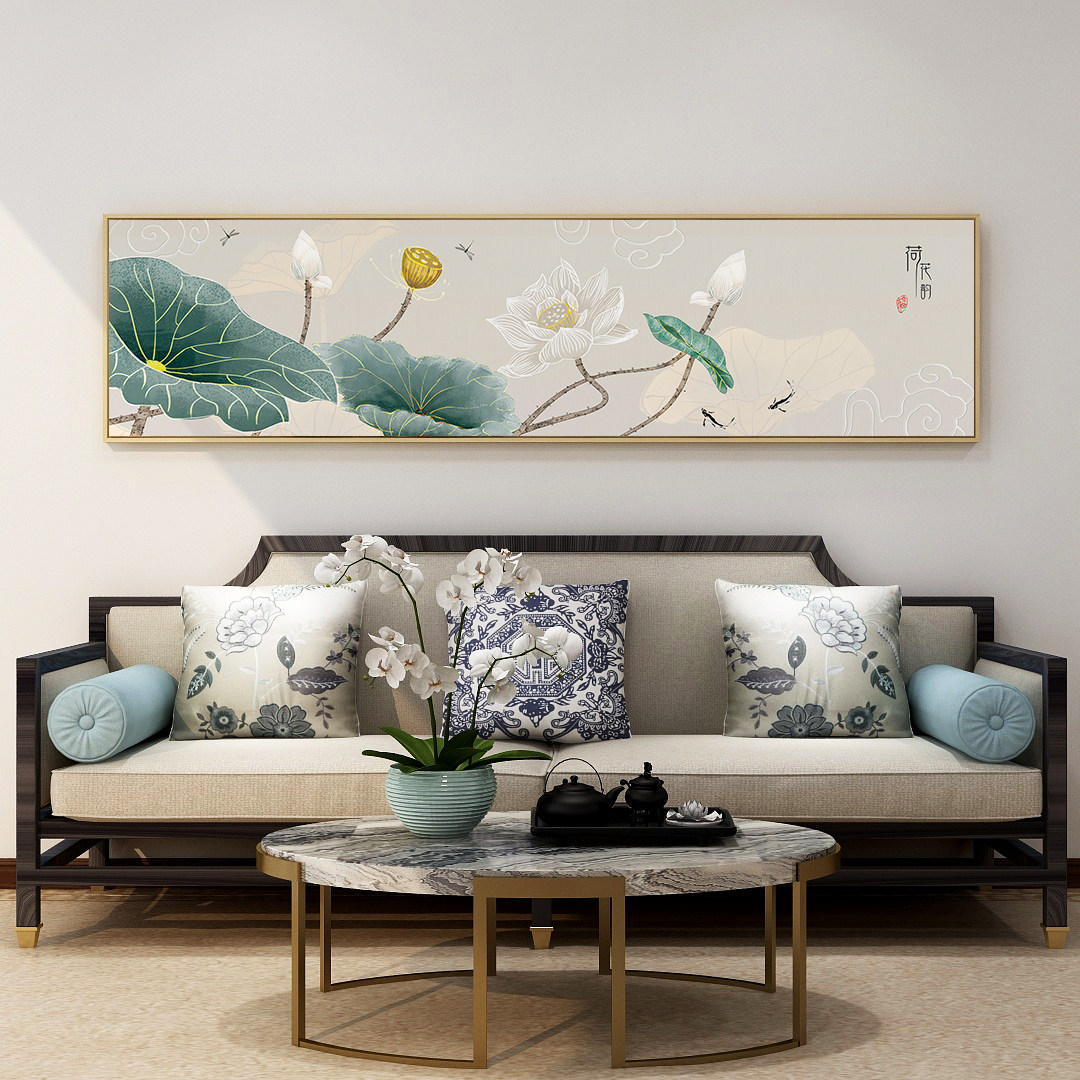 百特好莲花图水墨荷花挂画新中式客厅装饰画禅意床头画卧室墙壁画