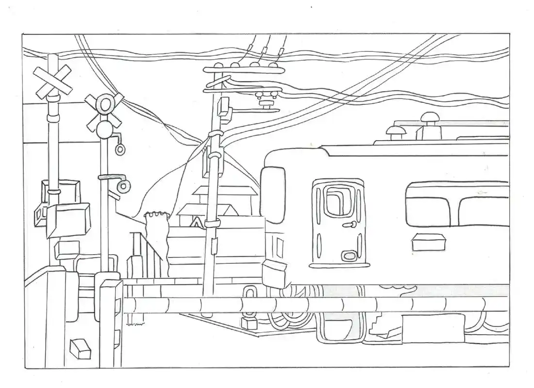 马克笔手绘线稿漫画镰仓街景动漫灌篮高手经典场景