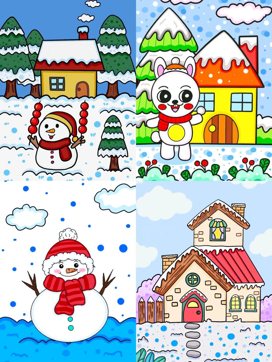 冬季雪人儿童画78雪人合集房子下雪了