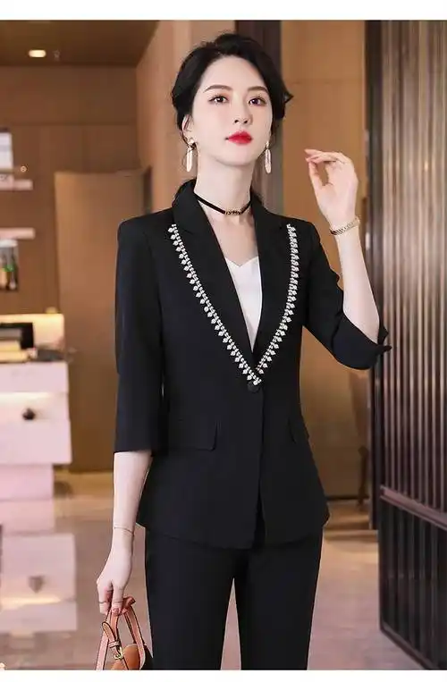 高端美容师主持人西服工作服职业装女装22年春装正装女式职场品牌白色