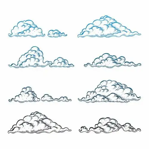 8款手绘涂鸦风格的蓝色黑色云朵乌云图案png图片免抠eps矢量素材