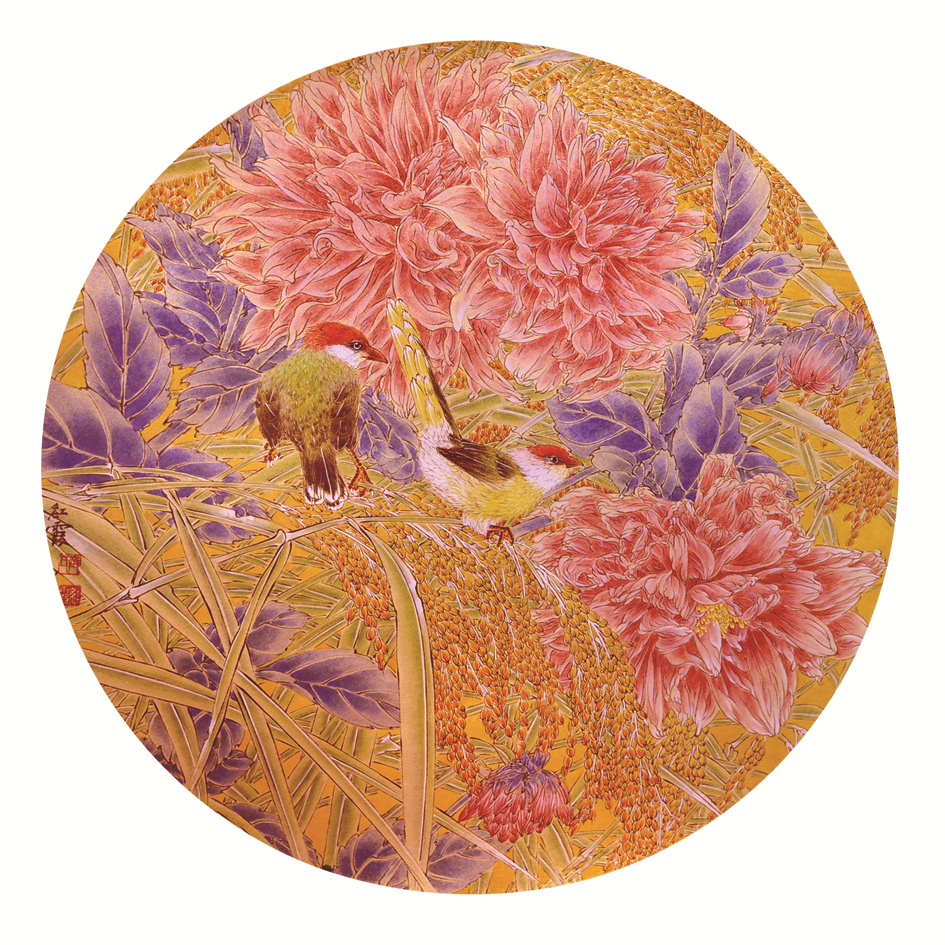 国色华彩齐红霞工笔画作品鉴赏