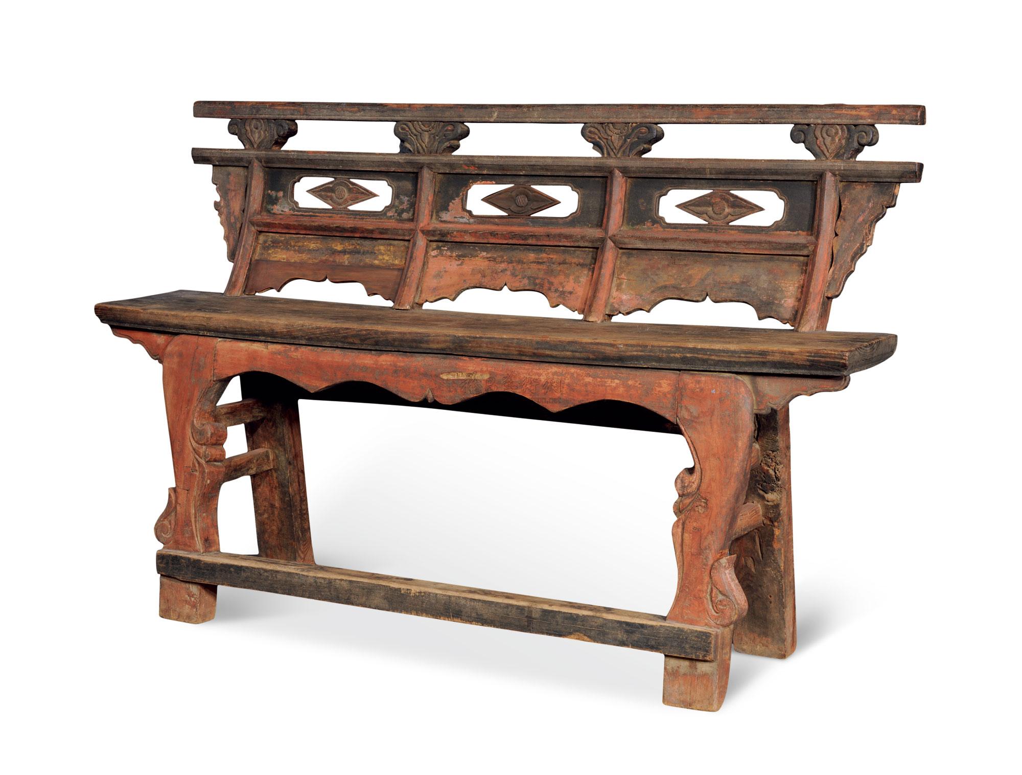 【明 榆木大漆三弯腿排椅】拍卖品_图片_价格_鉴赏_古典家具其它_雅昌