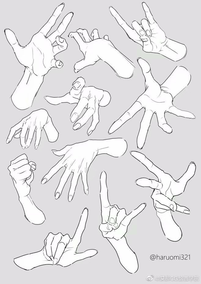 不同手势的绘画参考  #绘画参考##手部参考