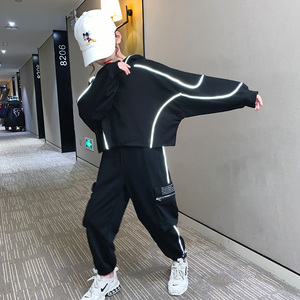 女孩霸气衣服酷炫社会女童街头潮衣套装潮流秋装儿童街舞潮服反光