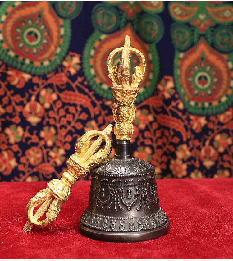 尼泊尔手工密宗法器批发五股鎏金手摇铃响铜法铃铃铛金刚铃杵