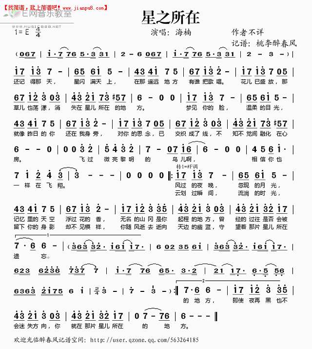 《星之所在》简谱