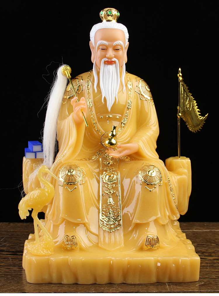 汉白玉石太白金星神像居家供奉家用黄玉树脂佛像彩绘客厅祝福摆件