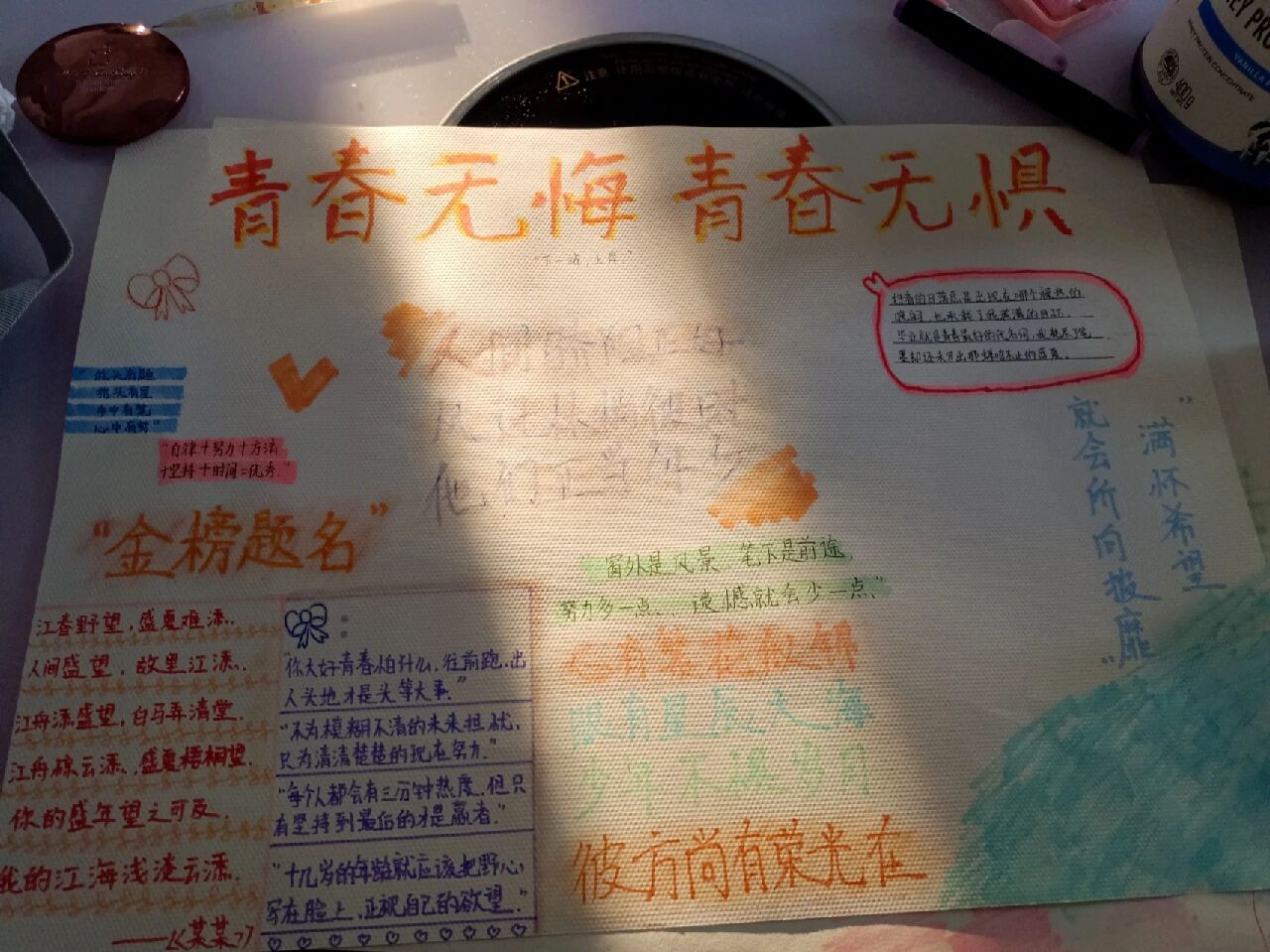 老师让我们做关于青春励志的手抄报,就马上想到了《某某》!