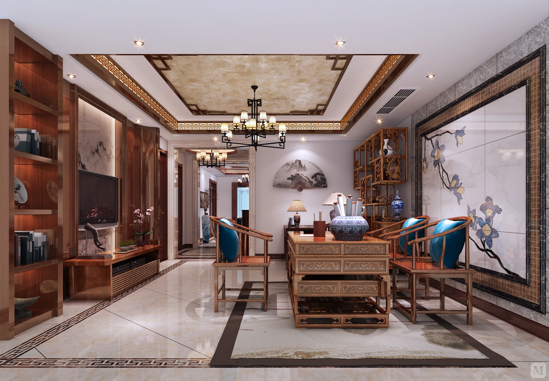 设计师以现代的装饰手法和家具,结合古典中式的装饰元素1800_1249