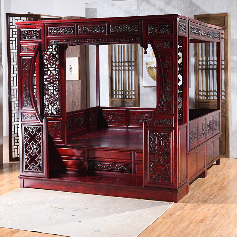 榆木拔步床明清仿古架子床千工八步床中式古典洞床 踏步床 1800mm*