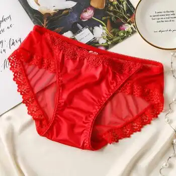 红内裤女本命年女士内裤女蕾丝无痕大红色结婚低腰短裤大码纯棉裆三角