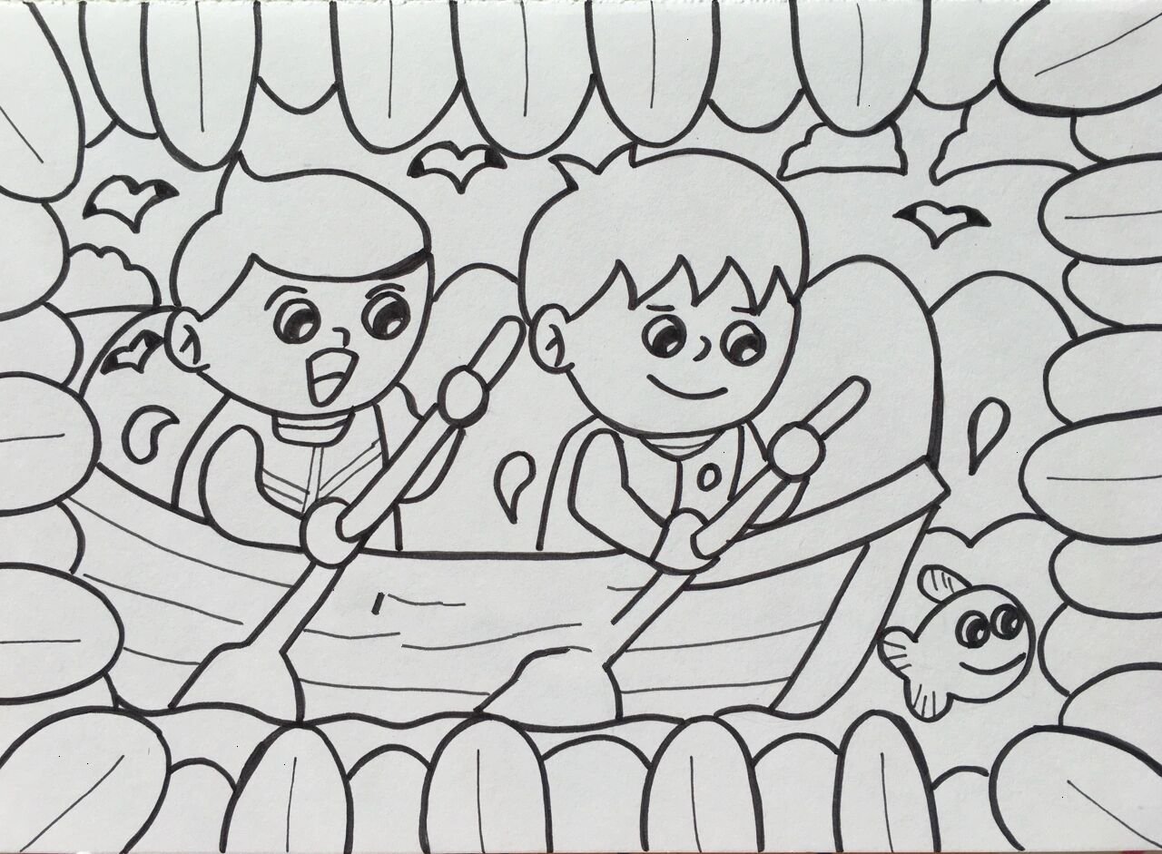 儿童简笔画-134.划船/赛船 夏日滤镜