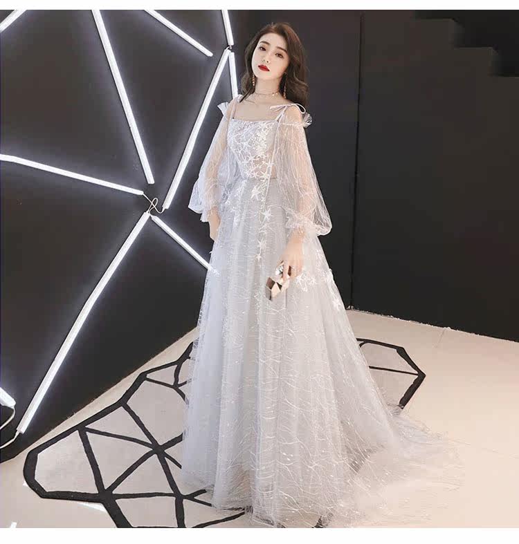 仙气梦幻晚礼服女2022春季新款宴会时尚长款高端大气一字肩连衣裙