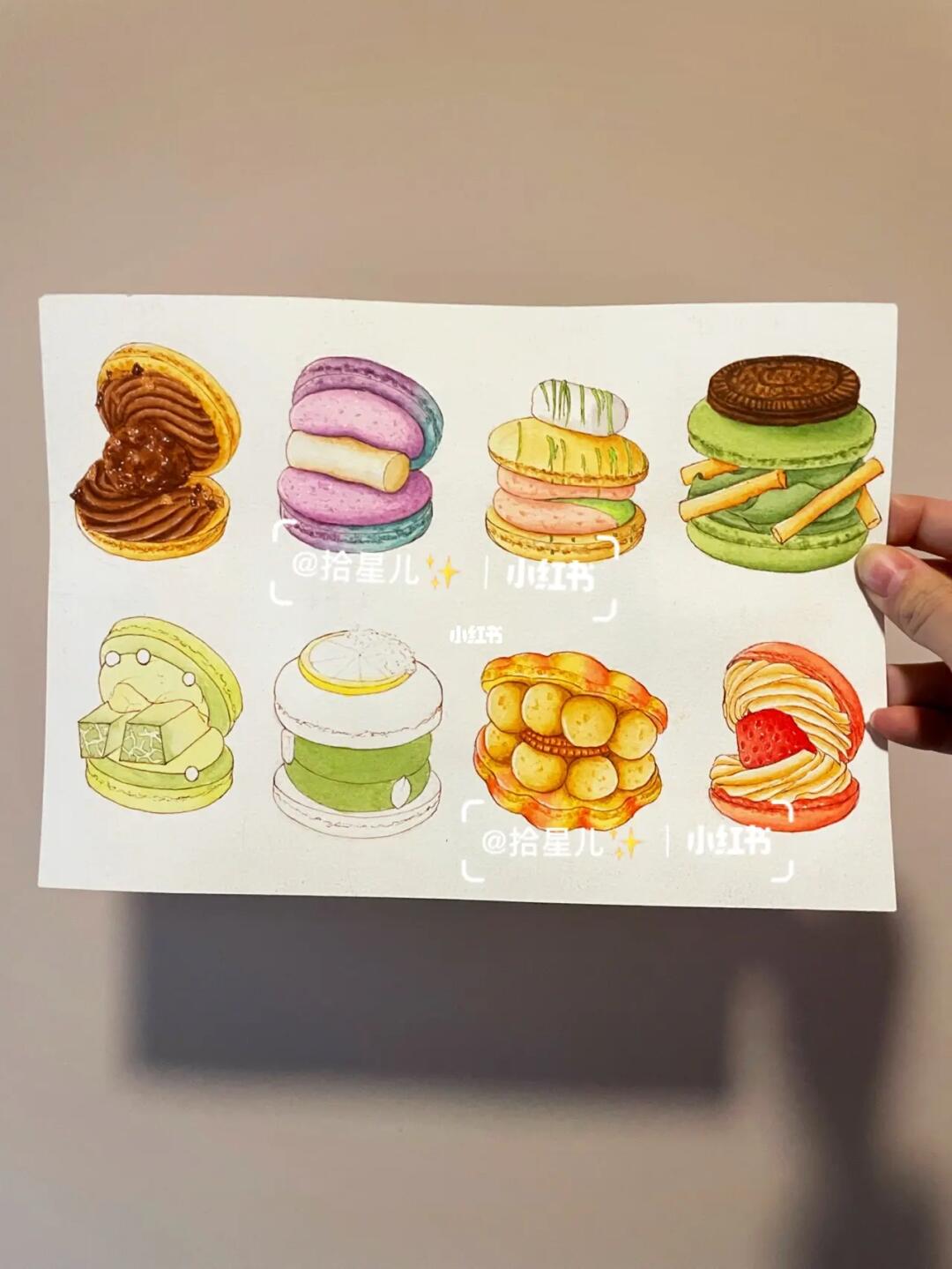 钢笔淡彩手绘韩式马卡龙