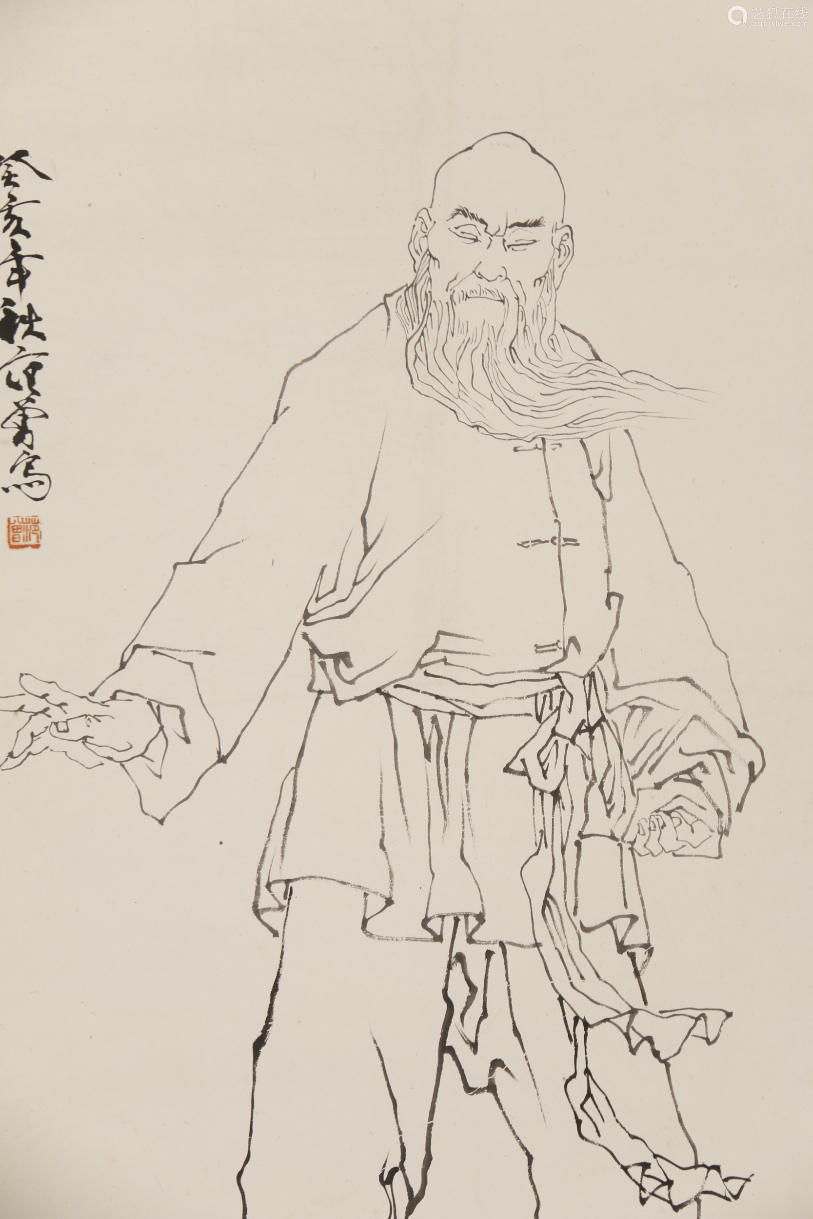 范增白描人物纸本镜片