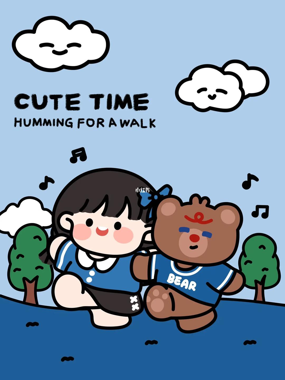 熊一与芝芝酱的散步时光可爱插画(附壁纸)