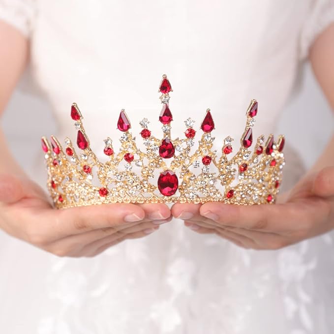wekicici 金色皇冠水晶皇冠巴洛克式水钻女王公主盛会皇冠闪亮头饰