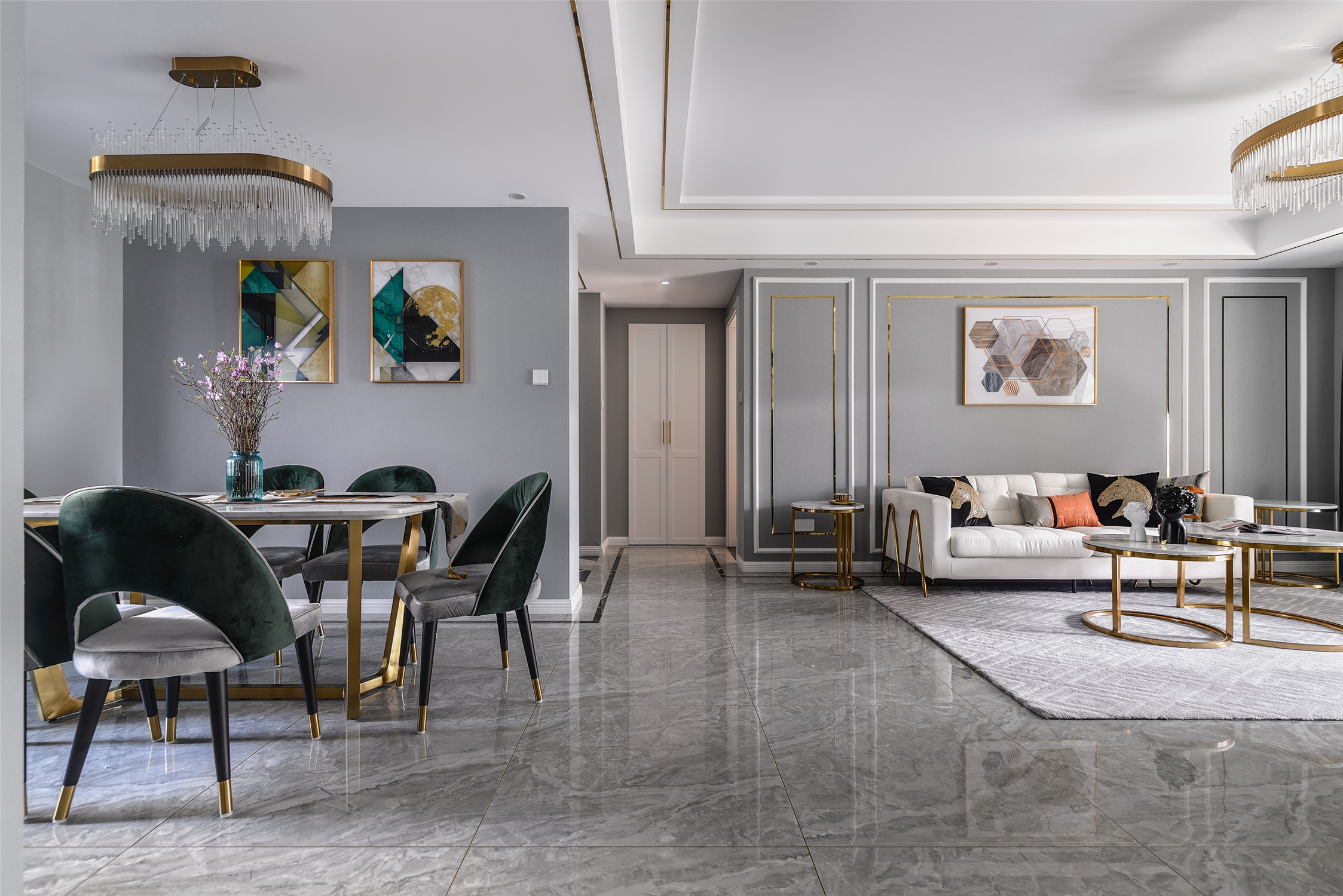 140平米轻奢风客餐厅装修效果图