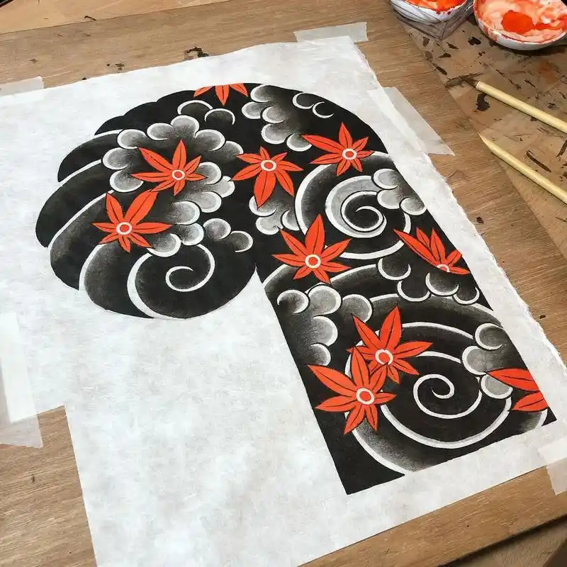 日式老传统半甲 纹身手稿自取  #纹身手稿 #纹身图案手稿  - 抖音