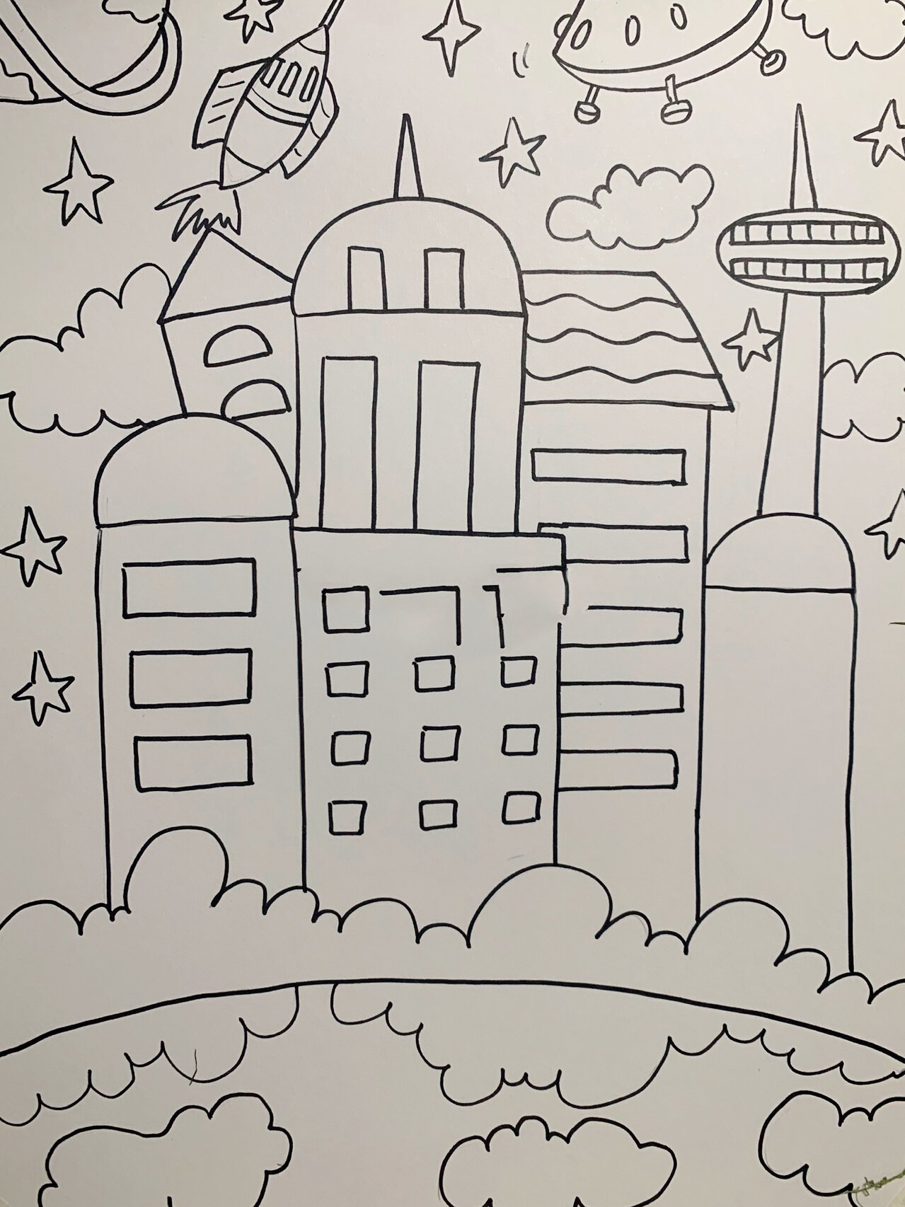 未来城市的建筑城市#科技发展儿童创意画