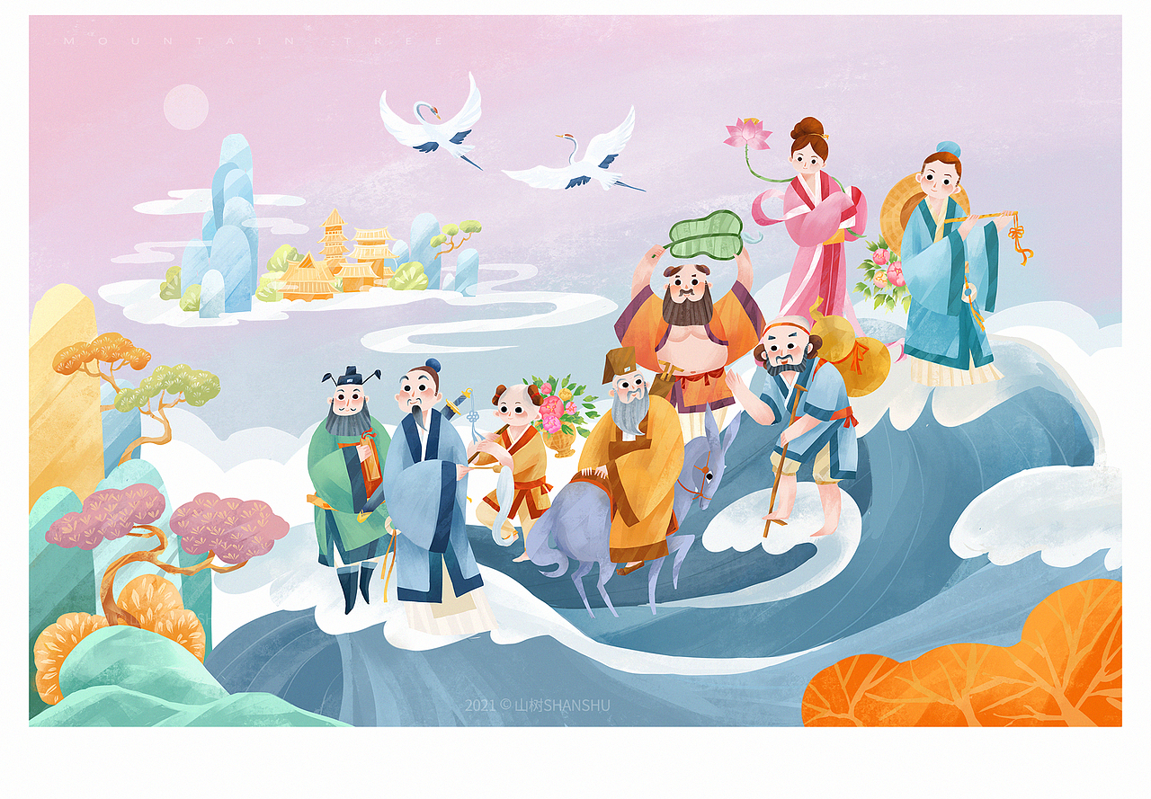 八仙过海|插画|商业插画|山树shanshu_原创作品-站酷zcool