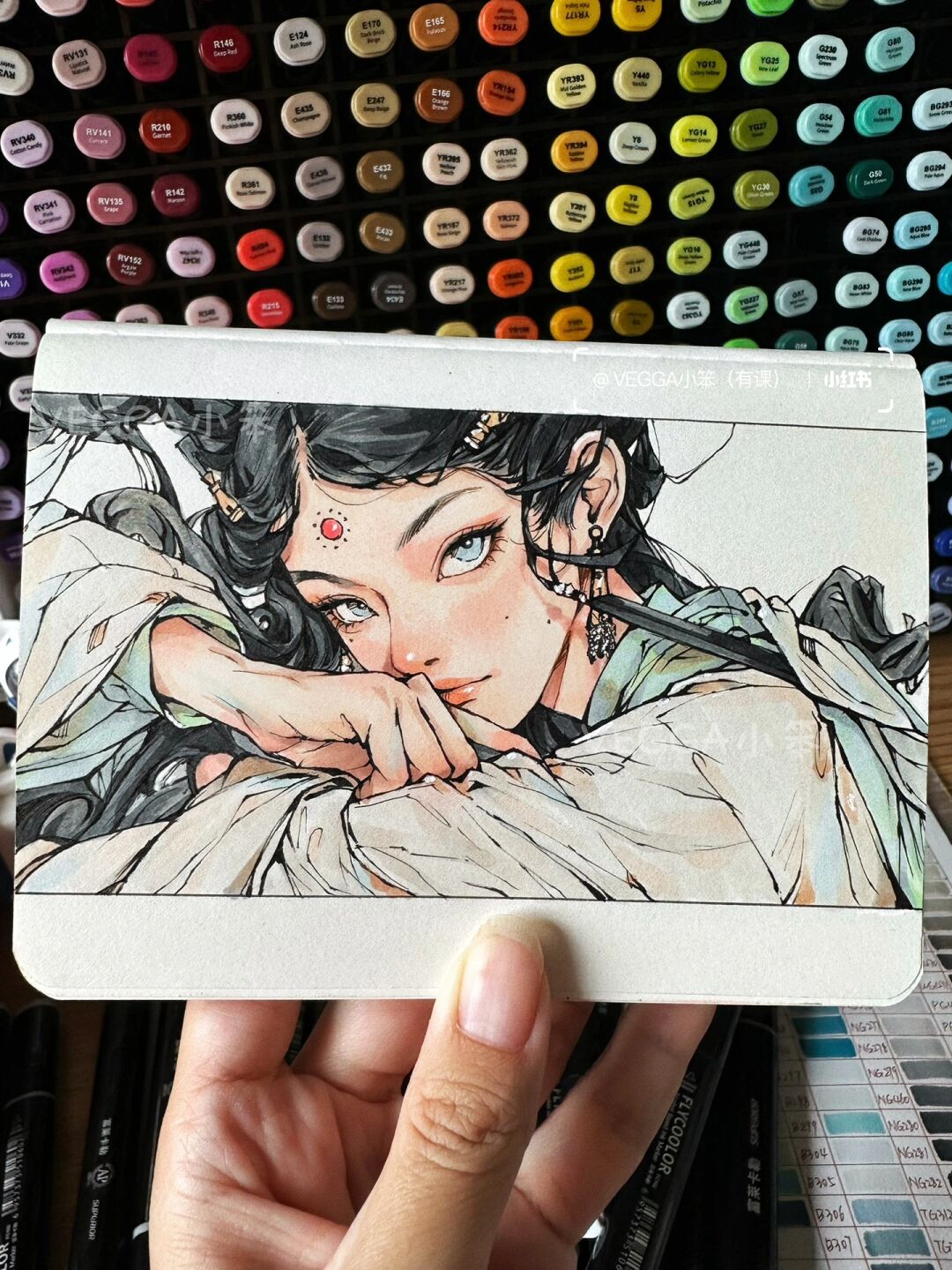 马克笔古风上色 马克笔绘图 临摹图来源 	 画笔 94起型:晨光自动