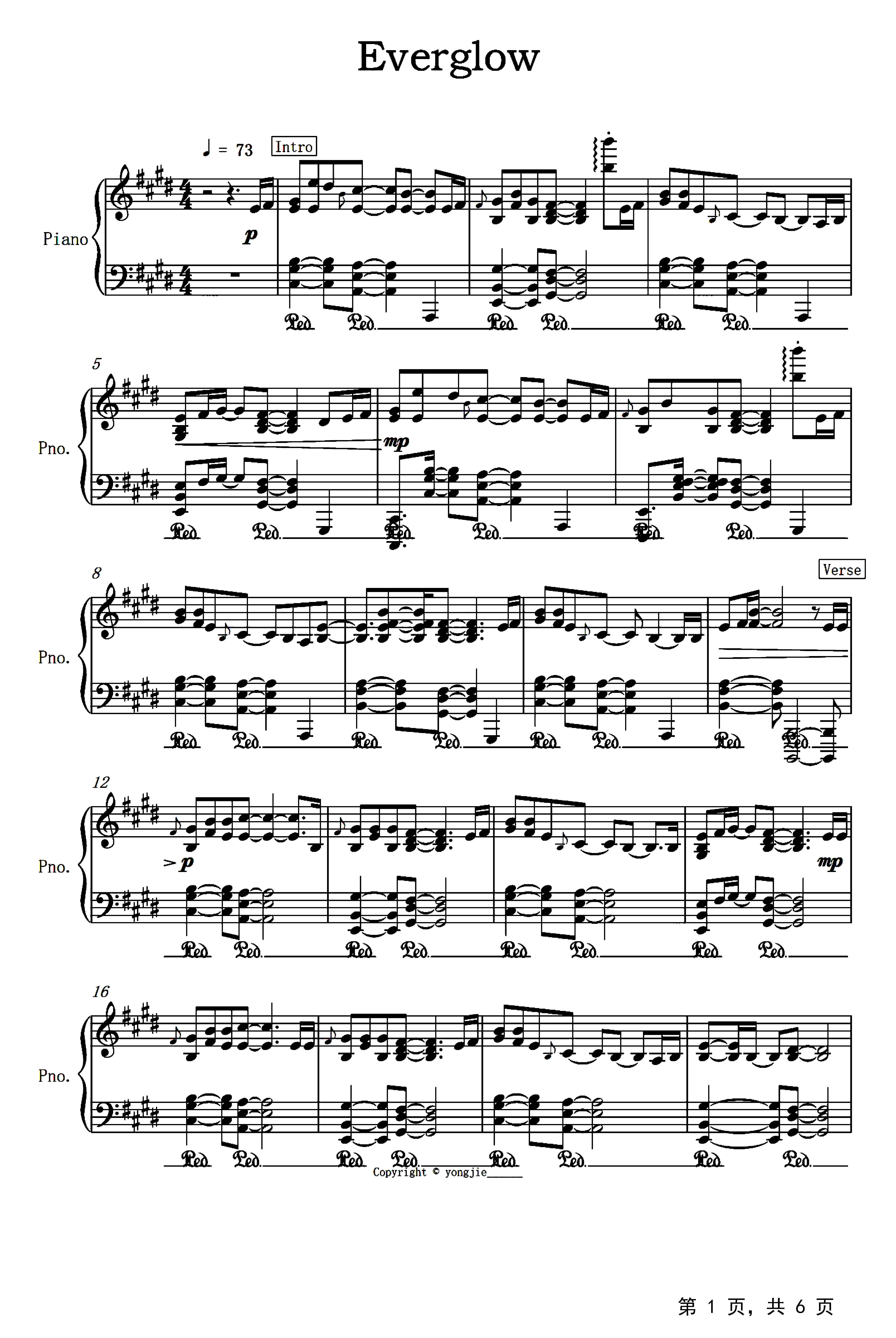 everglow钢琴谱_coldplay_e调_流行钢琴谱五线谱独奏谱_钢琴谱|钢琴