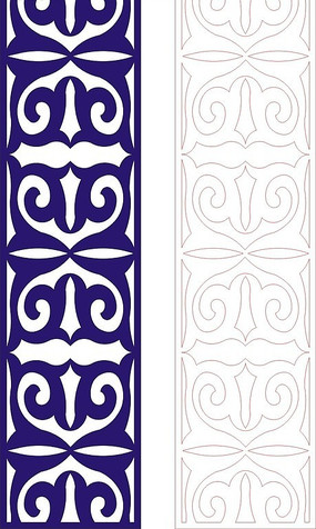 古典花圈二方连续黑白图案