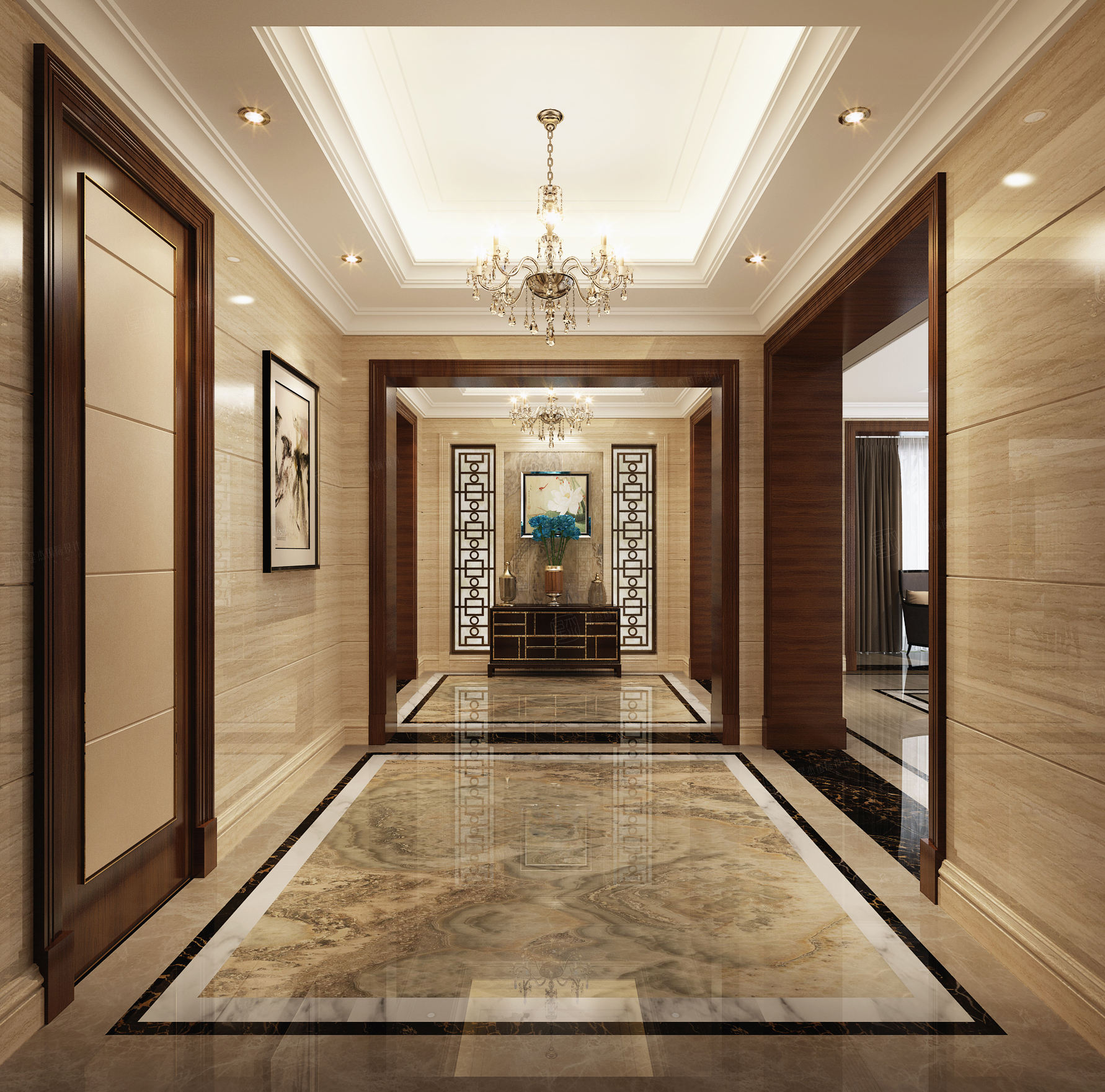 棕榈泉别墅 美式乡村装修门厅效果图