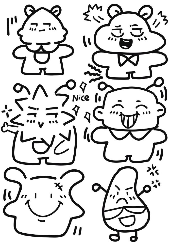 可爱简笔画一张六个的系列卡通图 好看的简笔画手绘图片