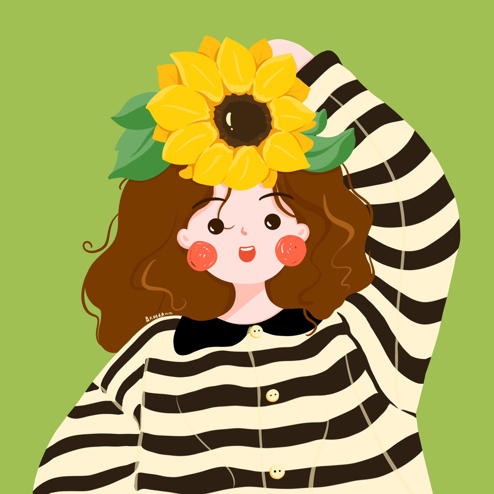 插画头像 | 头顶向日葵花的可爱女生 向日葵的花语是勇敢追求97